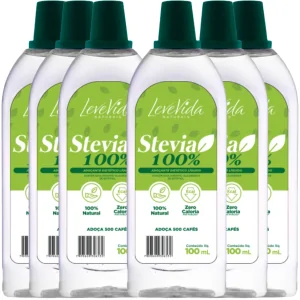 Kit 6x Adoçante Stevia Líquido 100% Natural 100ml Leve Vida